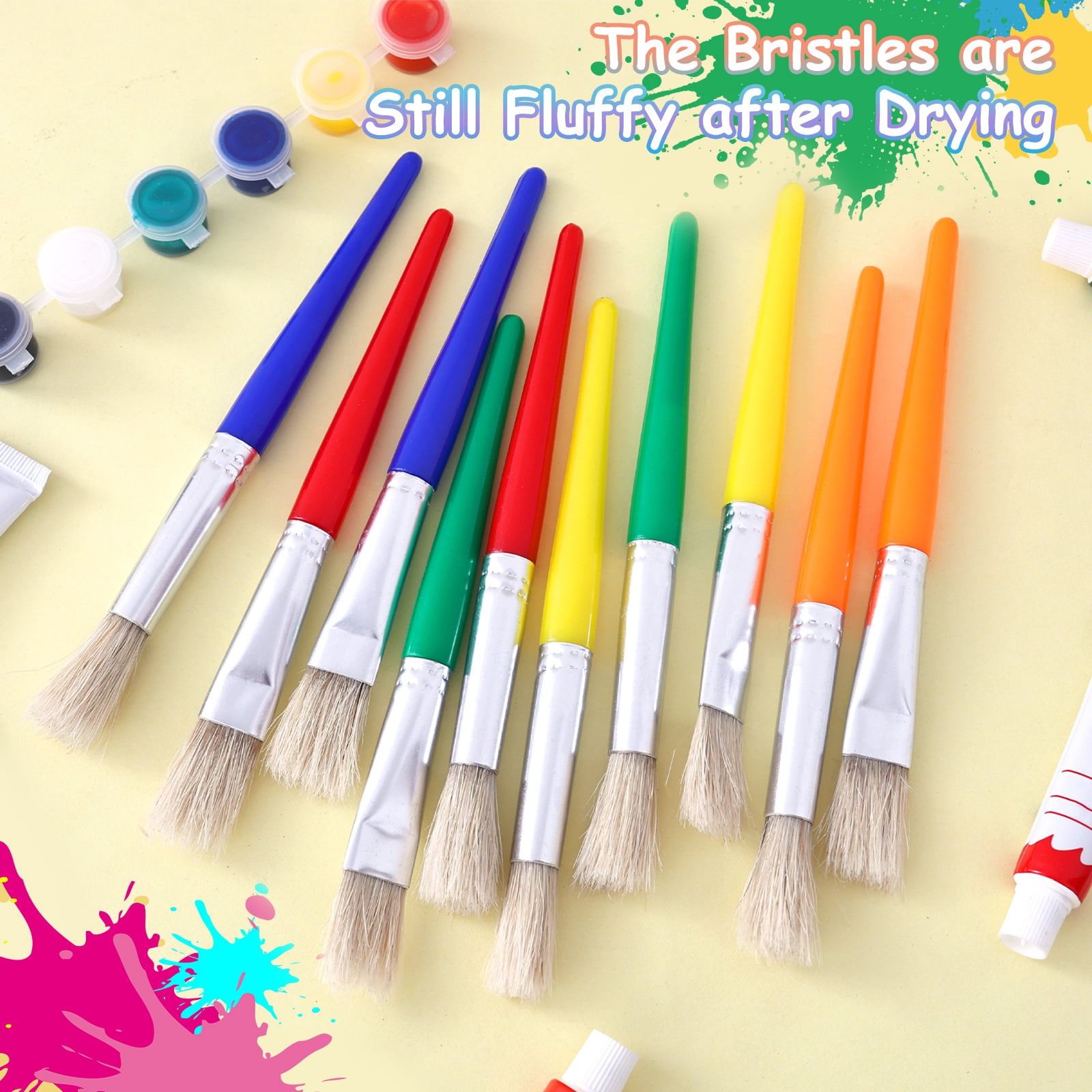 48Pcs Toddler Paint Brushes Set, Large Chubby Round & Flat Brushes with Plastic Handle – for Kids Beginners, Washable & Acrylic Paint Art Supplies