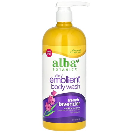 Alba Botanica Very Emollient French Lavender Bath & Shower Gel, 32 oz.