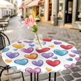 thumbnail image 3 of Blue Red Yellow Purple Heart Elastic Fitted Round Table Cover Sweet Love Waterproof Outdoor Tablecloth for Holiday Party, Picnic, Patio & Dining Fits Tables Up to 36"-44", 3 of 8