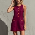 thumbnail image 2 of Atogsazn Womens Summer Button Mini Dress Casual Sleeveless Contrast Trim Loose Dresses A-Line Sundress Wine XL Fashion, 2 of 7