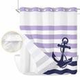 thumbnail image 2 of Anchor Purple No Hook Shower Curtain Waterproof,Bathroom Curtains with Snap in Liners and See Through Top Window,Modern Navy Blue White Striped Nautical Hotel Style Bathtub Curtains Shower 72"Wx78"L, 2 of 8