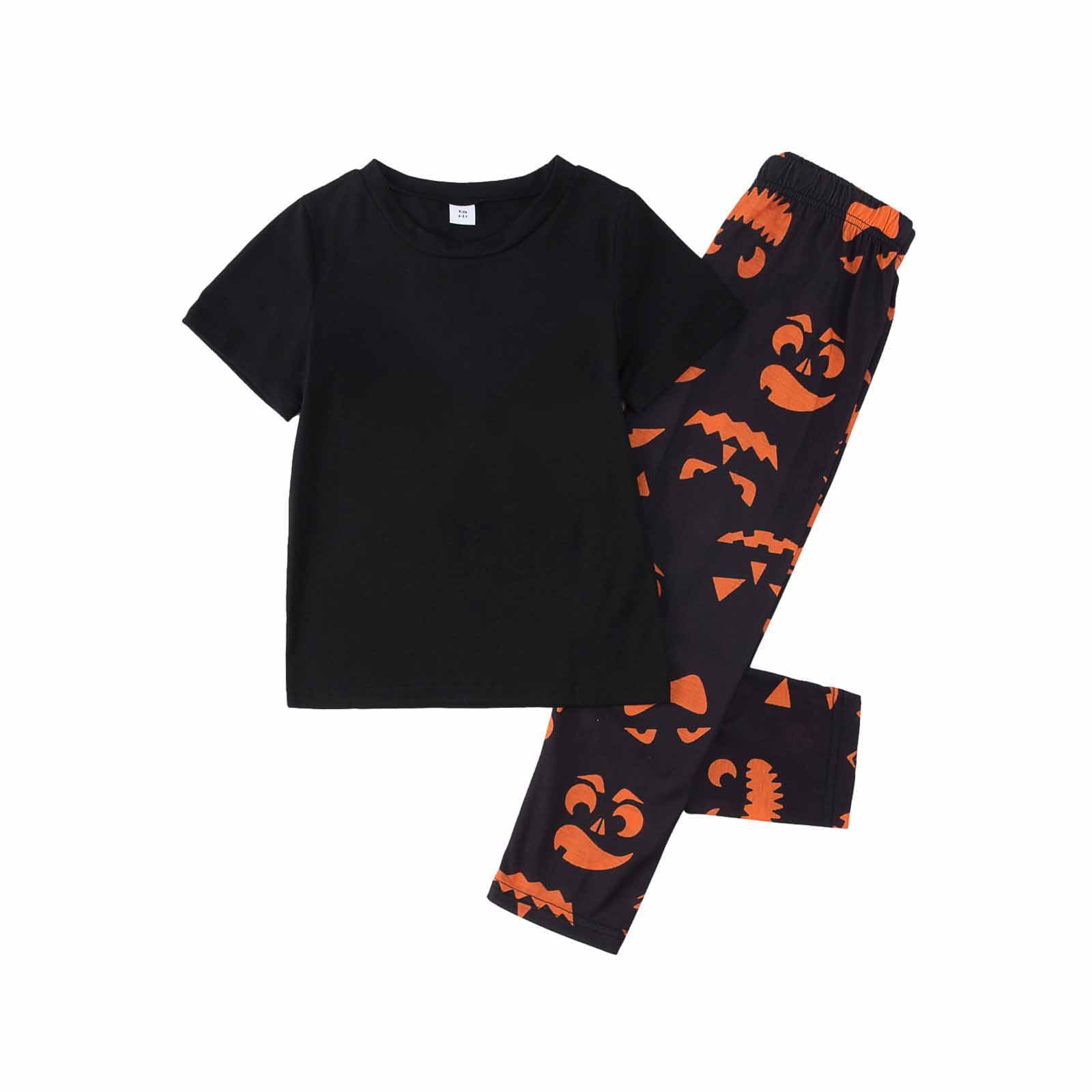 EQWLJWE 2023 Halloween Family Pajamas Halloween Pumpkin Print Short Sleeve Round Neck Halloween Sleepwear Family Pajama Set Lounge Set Two piece Kid