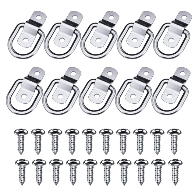 koolsoo 10x Stainless Steel D Rings with Screws Surface Mounting Lashing Rings Trailer