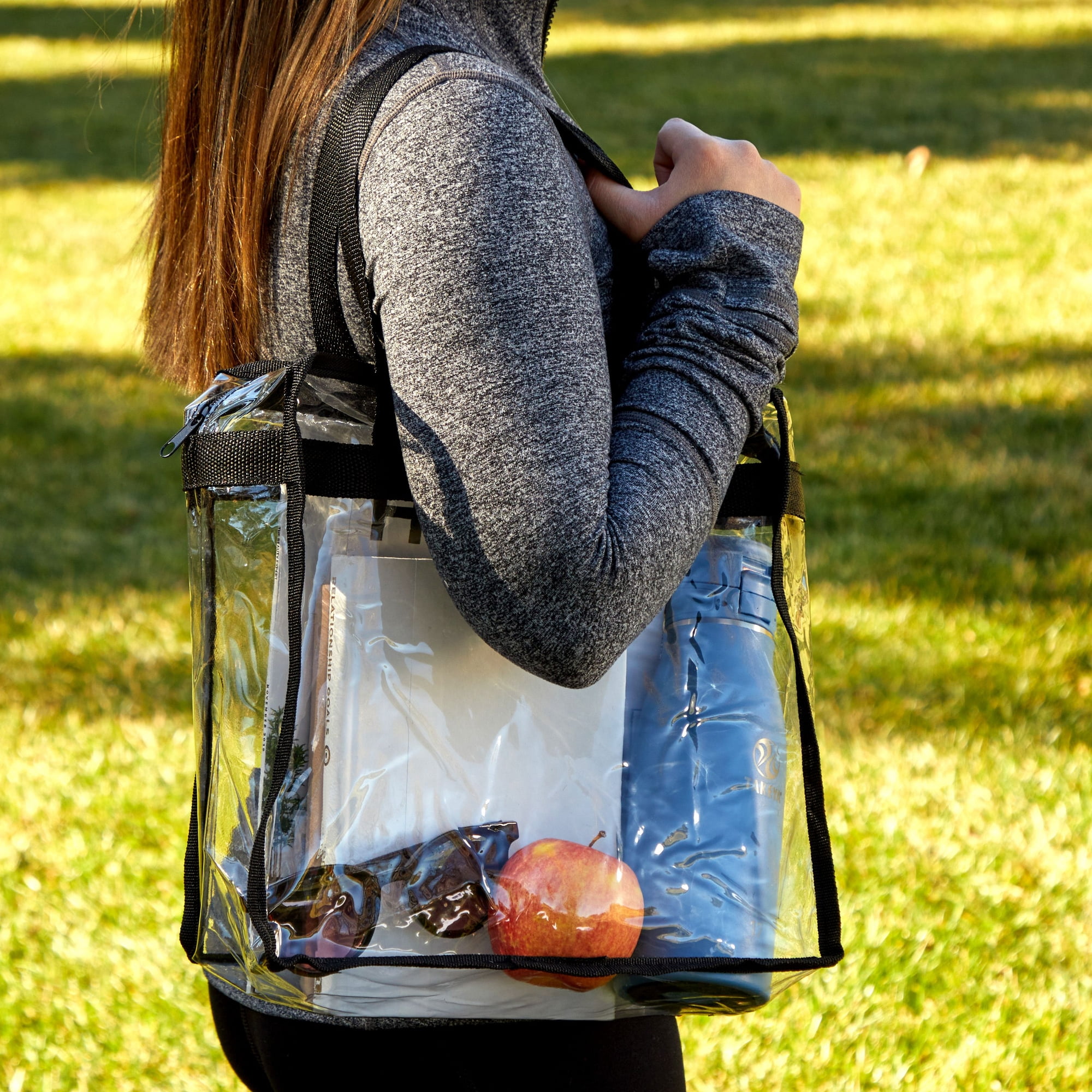 Pink Transparent Top Handle Tote Bag Zip Crossbody Clear Sport Bags