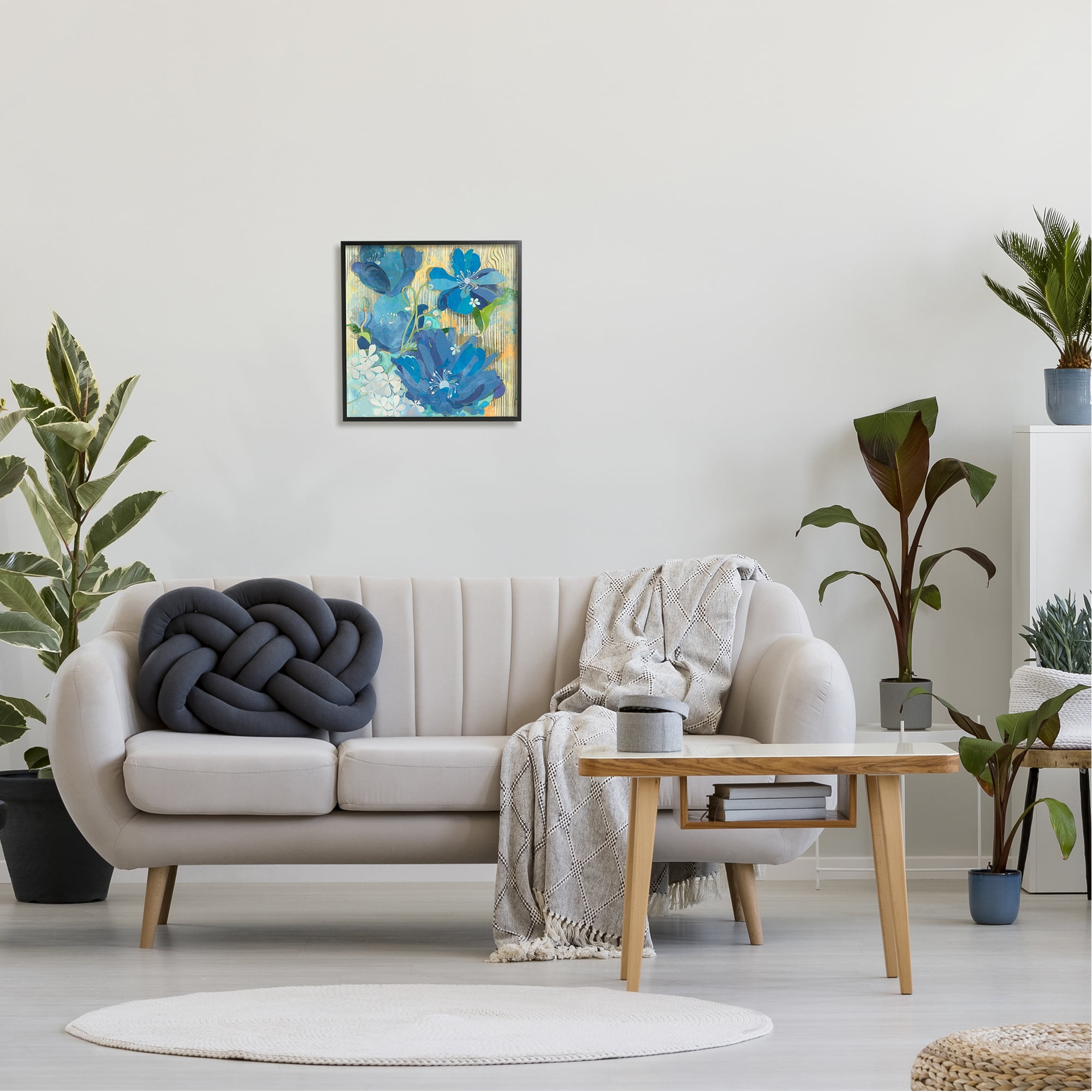Stupell Modern Blue Geraniums Patterned Botanical & Floral Painting Black Framed Art Print Wall Art