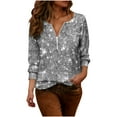 thumbnail image 2 of Uootdi Womens Quarter Zip Sequin Tops Glitter V Neck 3/4 Sleeve Shirts Casual Sparkly Holiday Blouse Streetwear Trendy Shiny Outfits Gift, 2 of 9