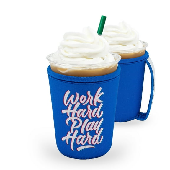GoCuff Reusable Iced Coffee Insulator Sleeve Neoprene Holder - Work Hard Play Hard - Small