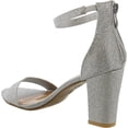 thumbnail image 2 of TOP Moda Womens Hannah-1 Chunky High Heel Metallic Glitter Ankle Strap Sandals SILVER 8.5, 2 of 6