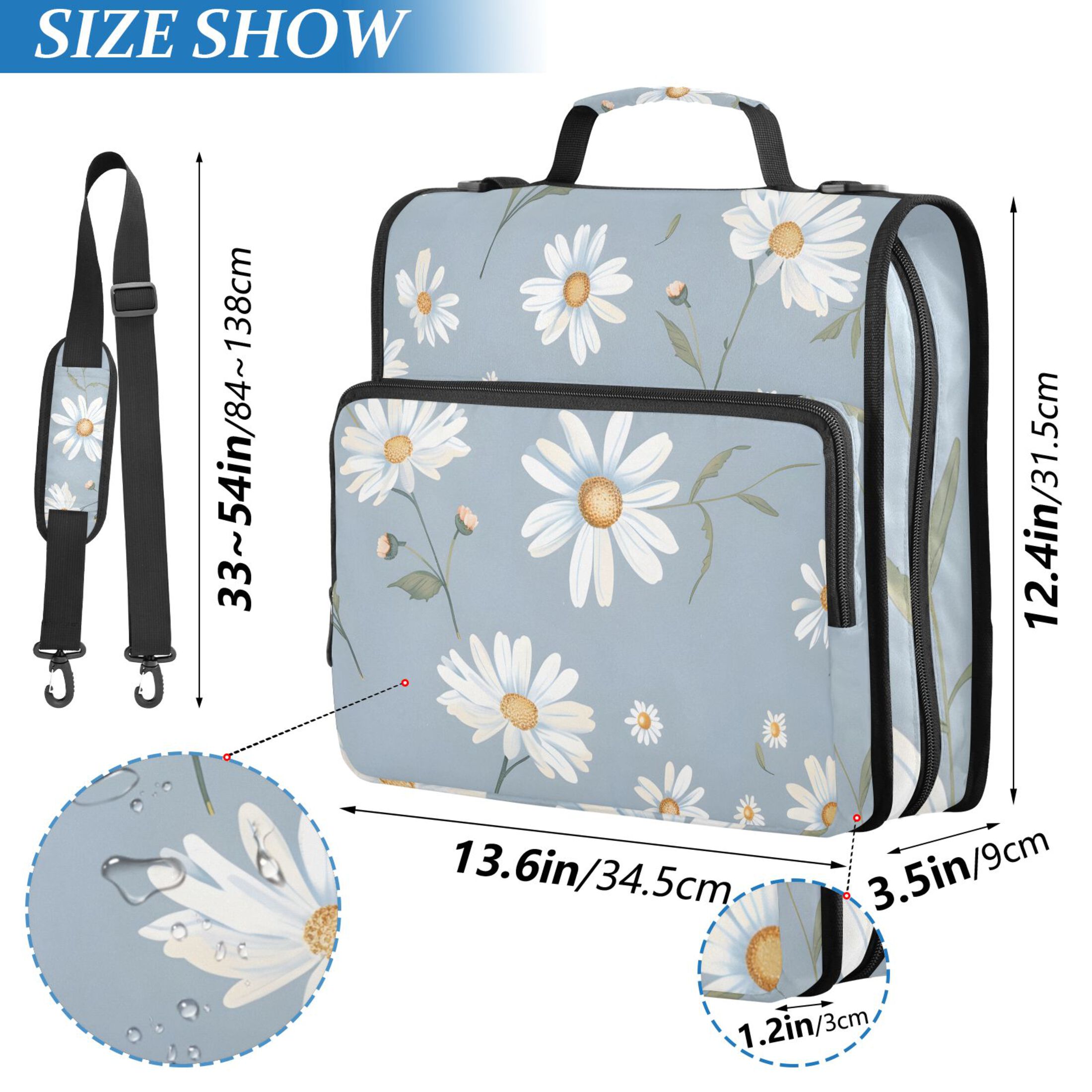 ALAZA Zipper Binder Daisy Floral 3 Ring Trapper Keeper File Folder Organizer Bag