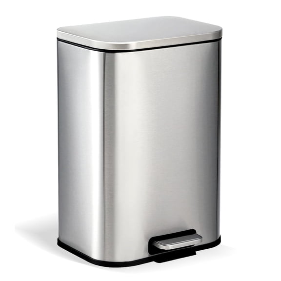 3.2 Gallon Trash Can for Kitchen, Stainless Steel Step Trash Can with Soft-Close Lid & Removable Inner Bucket, Rectangular Garbage Can for Office Bathroom Living Room, Silver