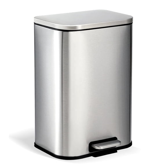 3.2 Gallon Trash Can for Kitchen, Stainless Steel Step Trash Can with Soft-Close Lid & Removable Inner Bucket, Rectangular Garbage Can for Office Bathroom Living Room, Silver