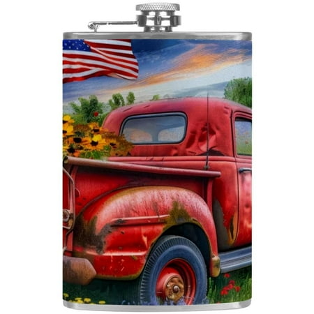 

josid Vehicles Car Pattern 3.6x6in Stainless Steel Small Flask Leak-Proof Stainless Steel Construction Wrapped in Premium Two-Layer Leather Nano-Printed Design 227ml Capacity