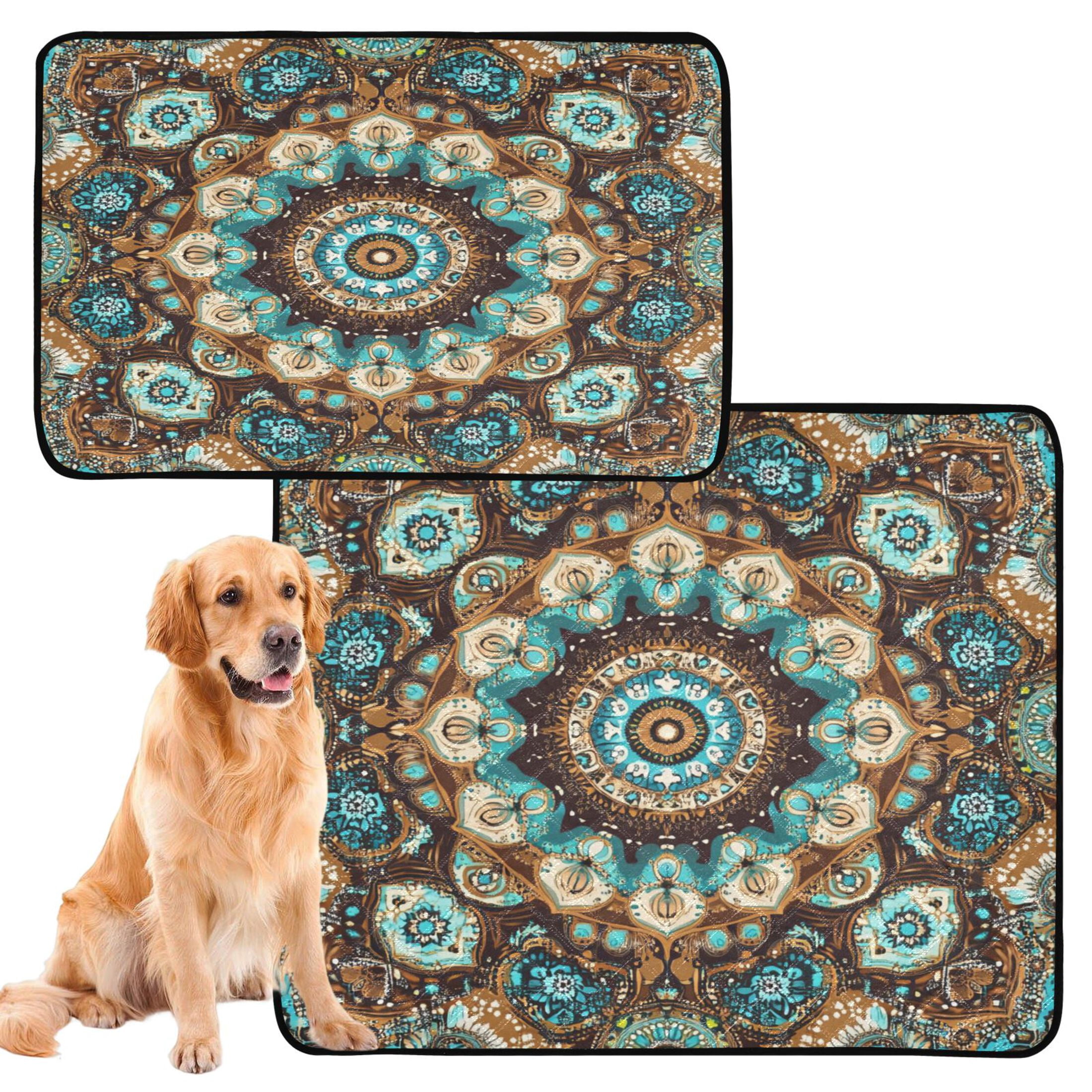 Qxltty Traditional Boho Pattern Cat litter Pads Pet Set of 3 Diaper Mats Center Anti-leakage Layer Absorbent Soft and Comfortable