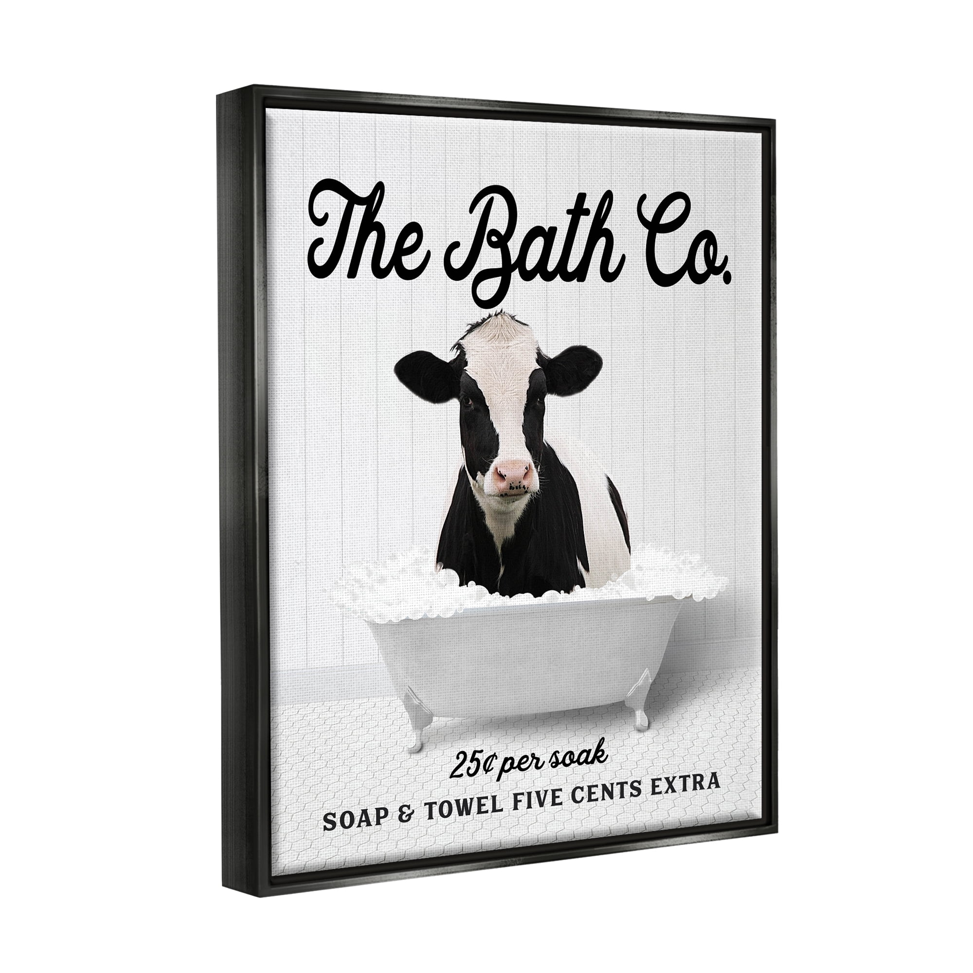 Stupell Industries Bubble Bathtub Cow Animals & Insects Painting Black Floater Framed Art Print Wall Art, 25 x 31