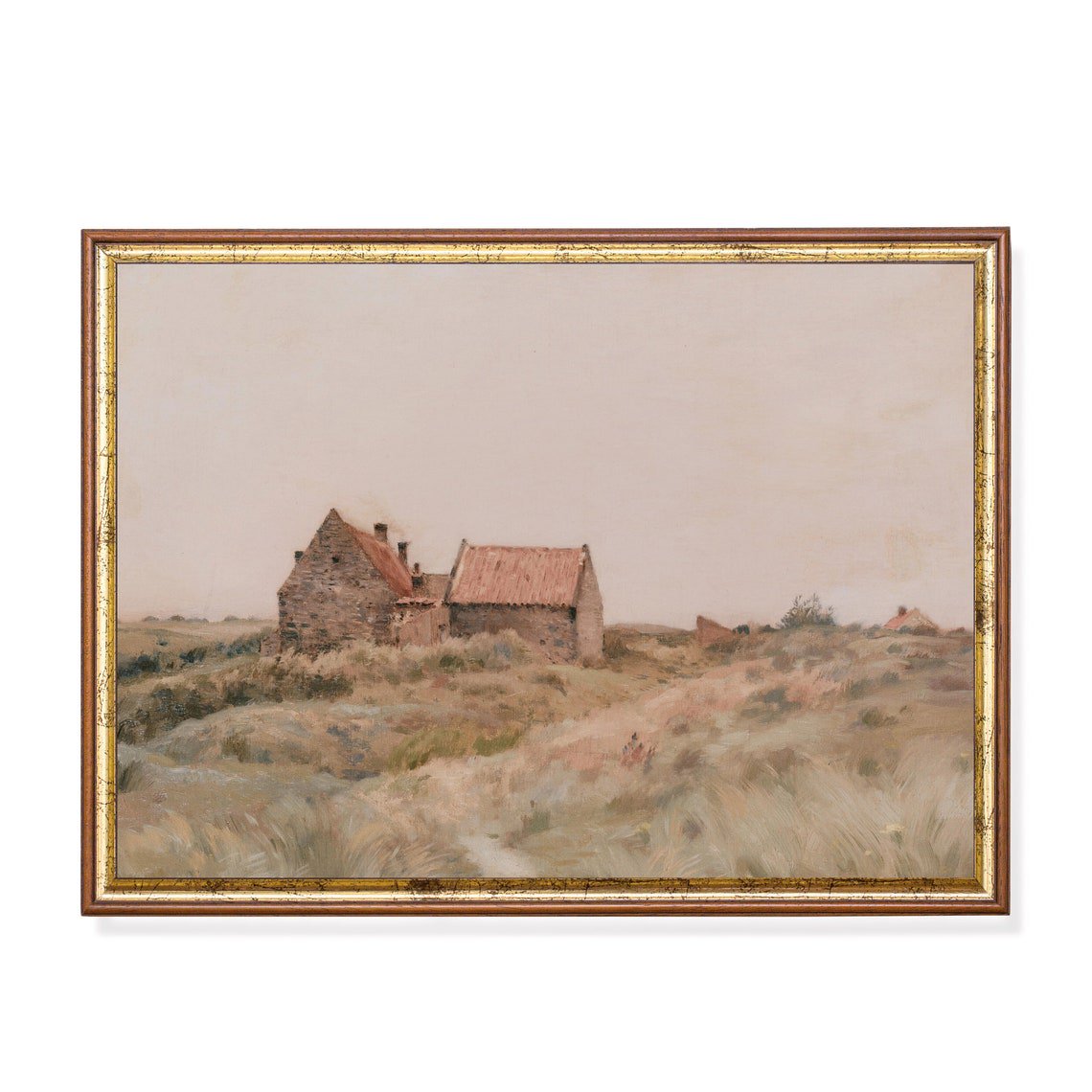 Vintage Farmhouse Antique Cottage Landscape Wall Art Living Room And Gallery Wall Decor