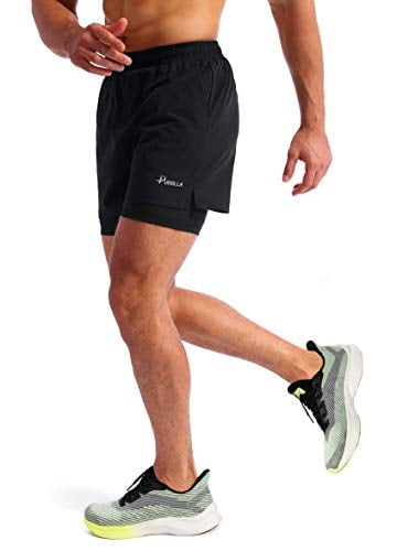 Pudolla Men’s 2 in 1 Running Shorts 5 Quick Dry Gym Athletic Workout Shorts for Men with Phone Pockets 