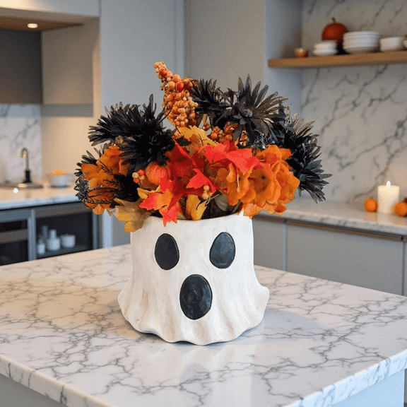 GOBWCOT Ghost Bucket Decor, Ghost Vase, Ghost Planter Pot, Ghost Bucket Vase, Halloween Ghost Bucket, Ghost Vase Halloween, Halloween Ghost Planter for Home Decor (4Inch)
