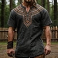 thumbnail image 2 of XIAONU Men's Tribal Print Notch Neck Short Sleeve Shirt Geometric Pattern Regular Fit Daily Casual Tunic Top, 2 of 4