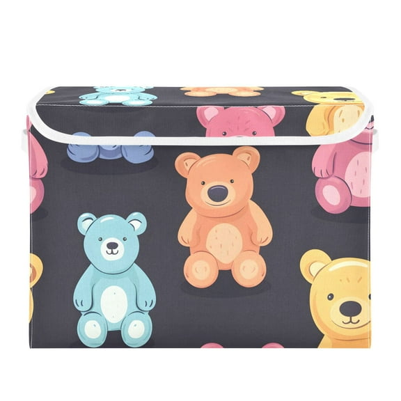 Colorful Teddy Bears Foldable Storage Bin with Lid and Handle Collapsible Storage Box 16.5 x 12.6 x 11.8 inches