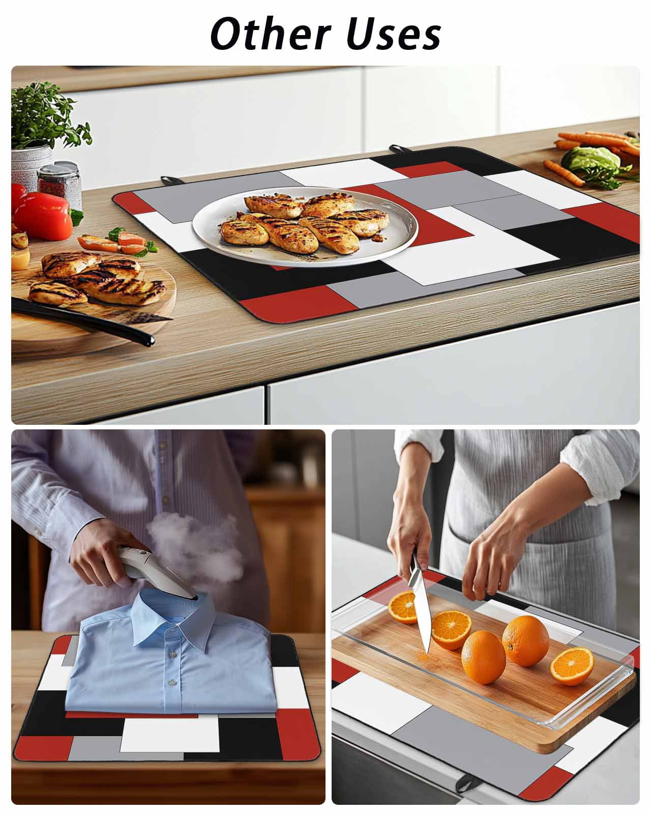 Stove Top Covers for Electric Stove, Red Grey Black Geometric Glass Stovetop Cover Protector, Middle Century Modern Art Abstract Induction Cooktop Protector Oven Mat for Kitchen Countertop 24"x21"