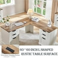 thumbnail image 4 of OKD 60" Farmhouse L Shaped Executive Desk with Storage Drawers, Wood Home Office Desk with File Cabinet & Charging Station, Antique White, 4 of 8