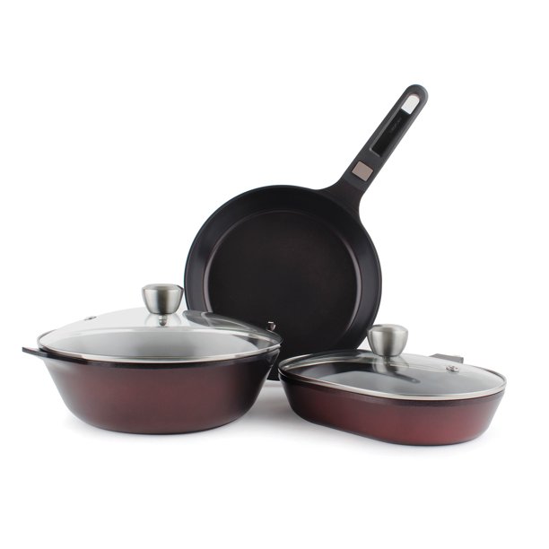 MyPan 6pc Cookware Set in Red, Detachable Handle