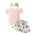 thumbnail image 4 of Gubotare Baby Girl Summer Outfit Baby Girl Outfit Letter Short Sleeve Romper Ruffle Layered Bow Shorts Cute Clothes+Headband 0 3 6 9 12 18 24 Months (Pink,Size 0-3 Months), 4 of 7