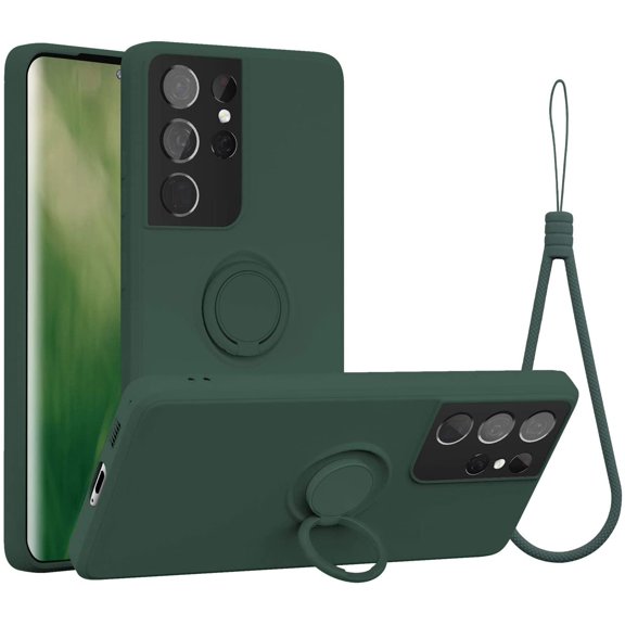 Stand Case Compatible with Galaxy S21 Ultra, 360°Ring Holder (Support Magnetic Kickstand Car Mount) Microfiber Cloth Protective for Samsung Galaxy S21 Ultra 5G 6.8 inch (Pine Green)