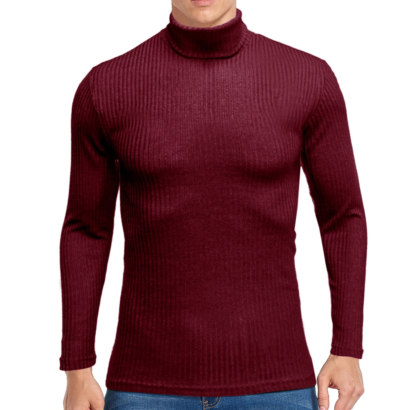 WREESH Men Solid Ribbed Slim Fit Knitted Pullover Turtleneck Sweater ...
