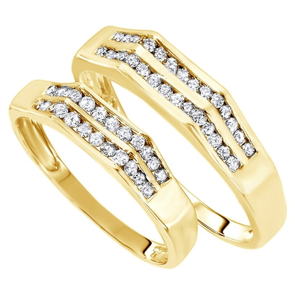 AFFY White Natural Diamond His And Hers Wedding Band Set in 14K Yellow Gold (0.5 Cttw)