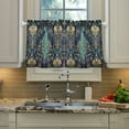 thumbnail image 2 of Yayeee Kitchen Curtains Tier Pair Light Filtering 27"x24" Rod Pocket Short Cafe Window Panel, Navy Blue Peacock Pattern, 2 of 7