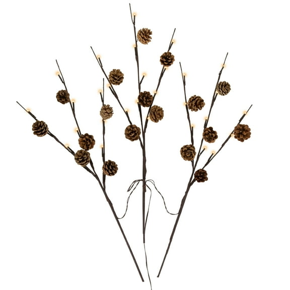 Northlight Lighted Pinecone Christmas Branch Bundle - 23" - Warm White LED - Set of 3