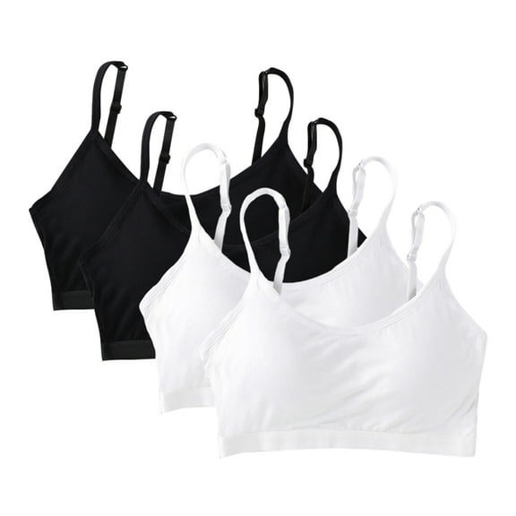 4 Pack Big Girls Bra Training Bras Cami Sports Bras Padded Comfort Flex Fit Seamless for Girl Teens with Adjustable Straps Pull-on Design Bra for 10-18 Years
