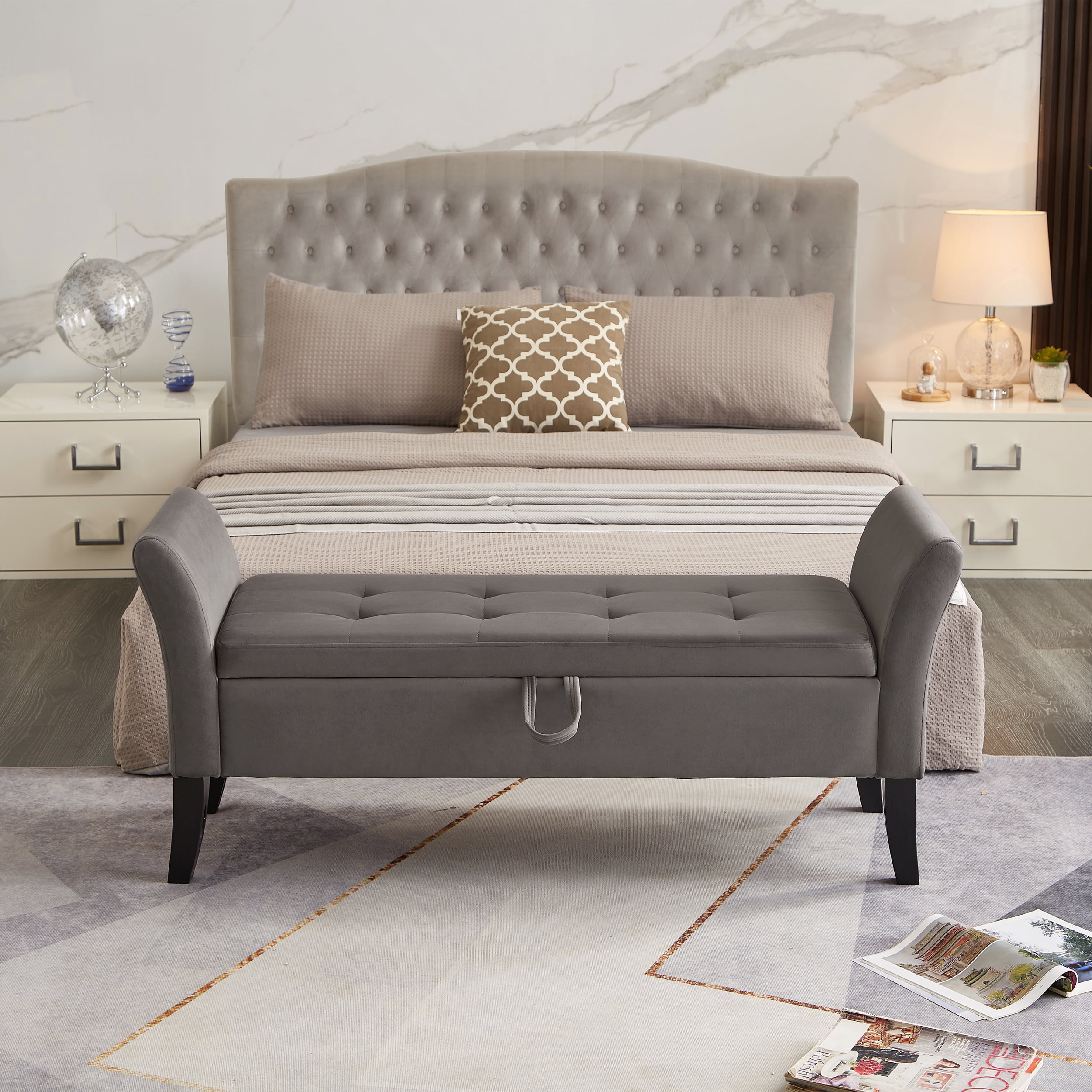 Miniyam 51.5" Tufted Storage Bench for Bedroom or Hallway, Gray