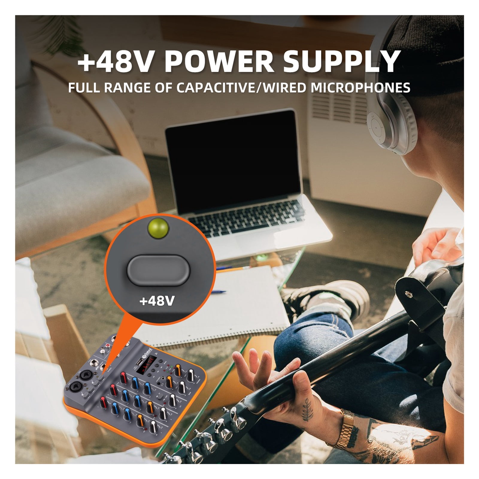 D4M DJ Console Mixer 4 Channel Phantom Power USB DJ 5V Custom Power Console For PC Singing Musical Instrumen ,Easy to Operate
