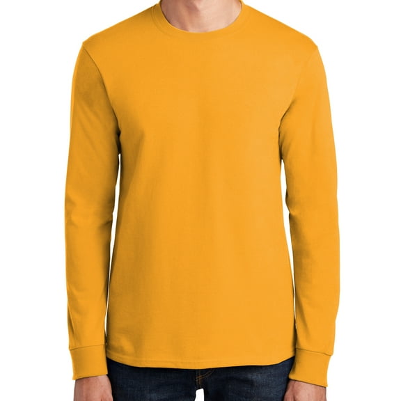 Mens Heavyweight Long Sleeve 100% Cotton Tee Shirt, Large Gold