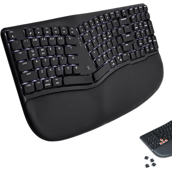 X9 Performance Low Profile Mechanical Ergonomic Keyboard - (BT 2.4G Wired) - Type in Comfort - Wireless Split Keyboard Mechanical - Wrist Cushion, Red Switch, Backlit, Rechargeable - For PC / Mac
