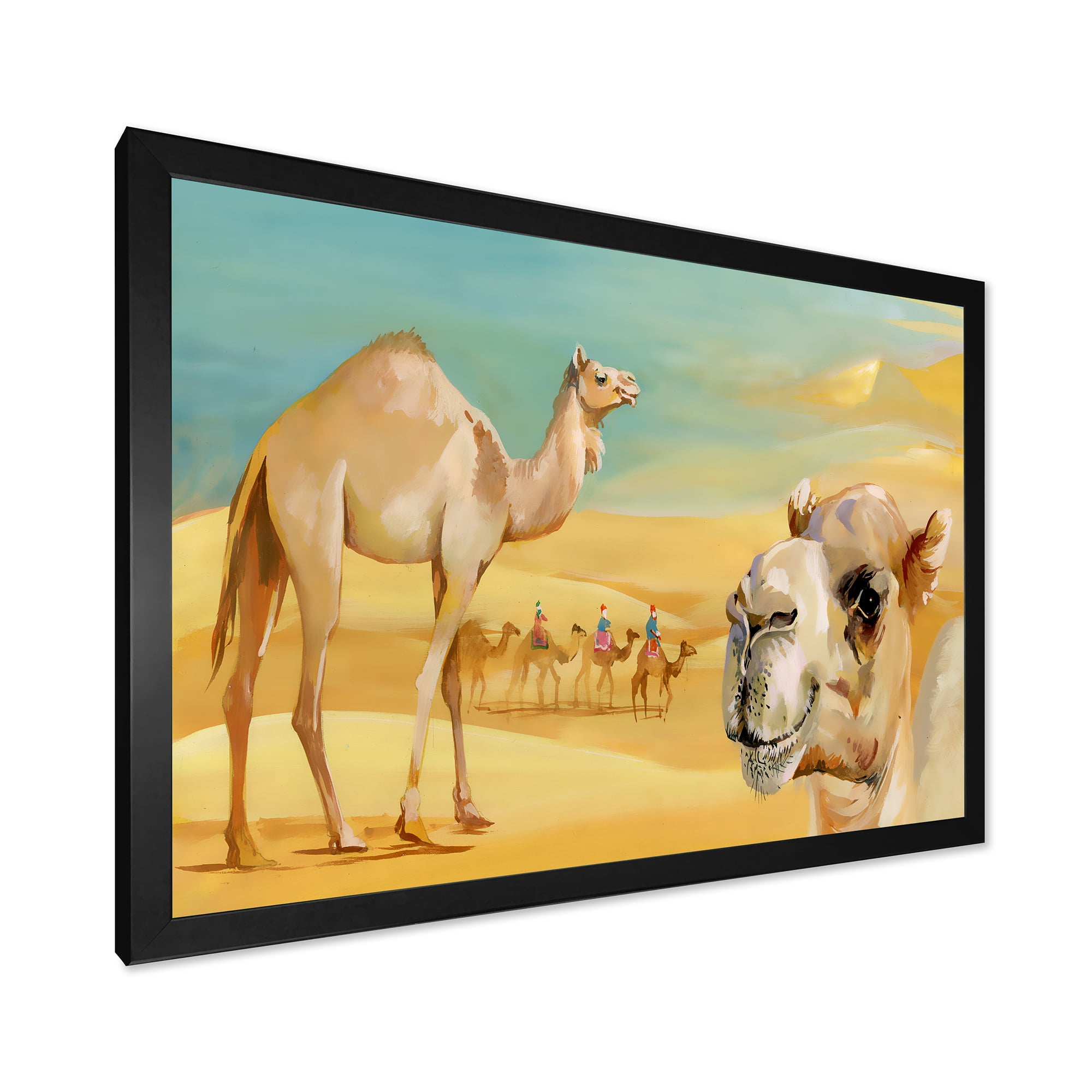 Designart 'Camels In Wild Desert II' Farmhouse Framed Art Print