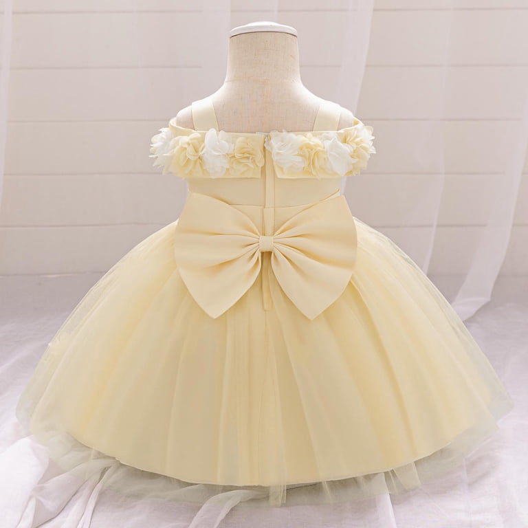 Haimao Baby Flower Girl Dress Infant Toddlers Kids Cold Shoudler Princess Tutu Tulle Gown for Birthday Party Wedding Pageant Yellow 2 Years, Infant Haimao Baby Flower Girl Dress Infant Toddlers Kids Cold Shoudler Princess Tutu Tulle Gown for Birthday Party Wedding Pageant Yellow 2 Years, Infant