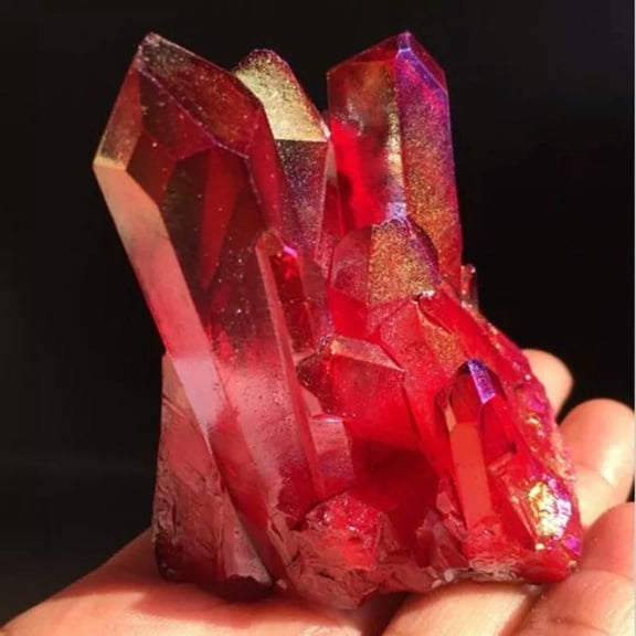 VIVIDELLE 10Pcs 50g Natural Healing Red Aura Crystal Quartz Cluster Titanium Rock Specimen