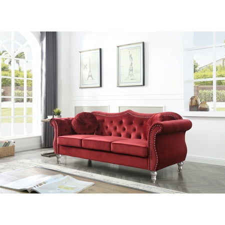 Velvet Sectional Sofa, Tufted Living Room Couch, Ruched Arm Style - 82" Wide