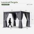 thumbnail image 4 of Sunmthink 10' x 10' Louvered Pergola, Outdoor Aluminum Pergola with Curtains & Netting for Decks, Gardens and Backyards, Gray, 4 of 10