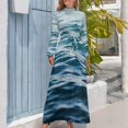 thumbnail image 4 of Ocean Ripple Texture Women's Long Dress Long Sleeves Dress Vintage Dresses Party Maxi Dress High Waist Dress, 4 of 4