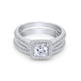 thumbnail image 4 of AFFY Princess & Round Cubic Zirconia Halo Bridal Ring Set Ring for Women 14K White Gold over Silver-8, 4 of 7