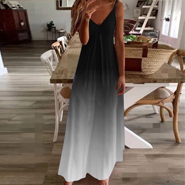 FcBaudy Camisole Sans Manches Col en V, Robes d'Été pour Femmes, Robes Sans Manches Mode Imprimée Bretelles Robes Femmes