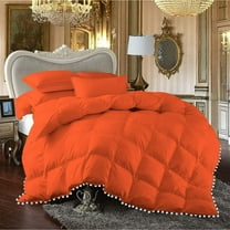 DNG Creations 1 Piece Pom Pom Box Design Comforter 550 GSM All Season White Vintage Pom-Pom Fringe ( Oversized Queen Size ) 100% Egyptian Cotton, Solid Orange Colour