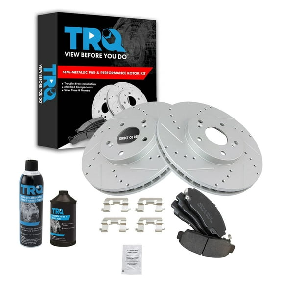 TRQ Rotor & Brake Pad Semi Metallic Performance Front Kit w/Chemicals BKA17898
