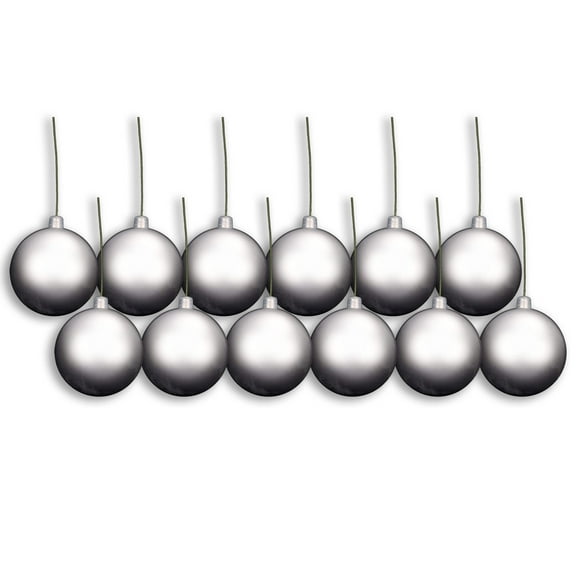 12 Pack 80mm 3" Matte Silver Ball Ornament UV Coated with Wire