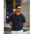 thumbnail image 2 of COOFANDY Mens Polo Shirts Stretch Causal V Neck Vintage Knit Shirt Short Sleeve Old Money Clothes, 2 of 6