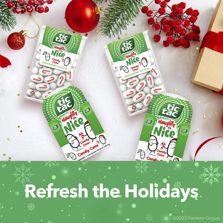 Tic Tac Naughty or Nice Candy Cane Mints, 4 Bottle Packs, On-the